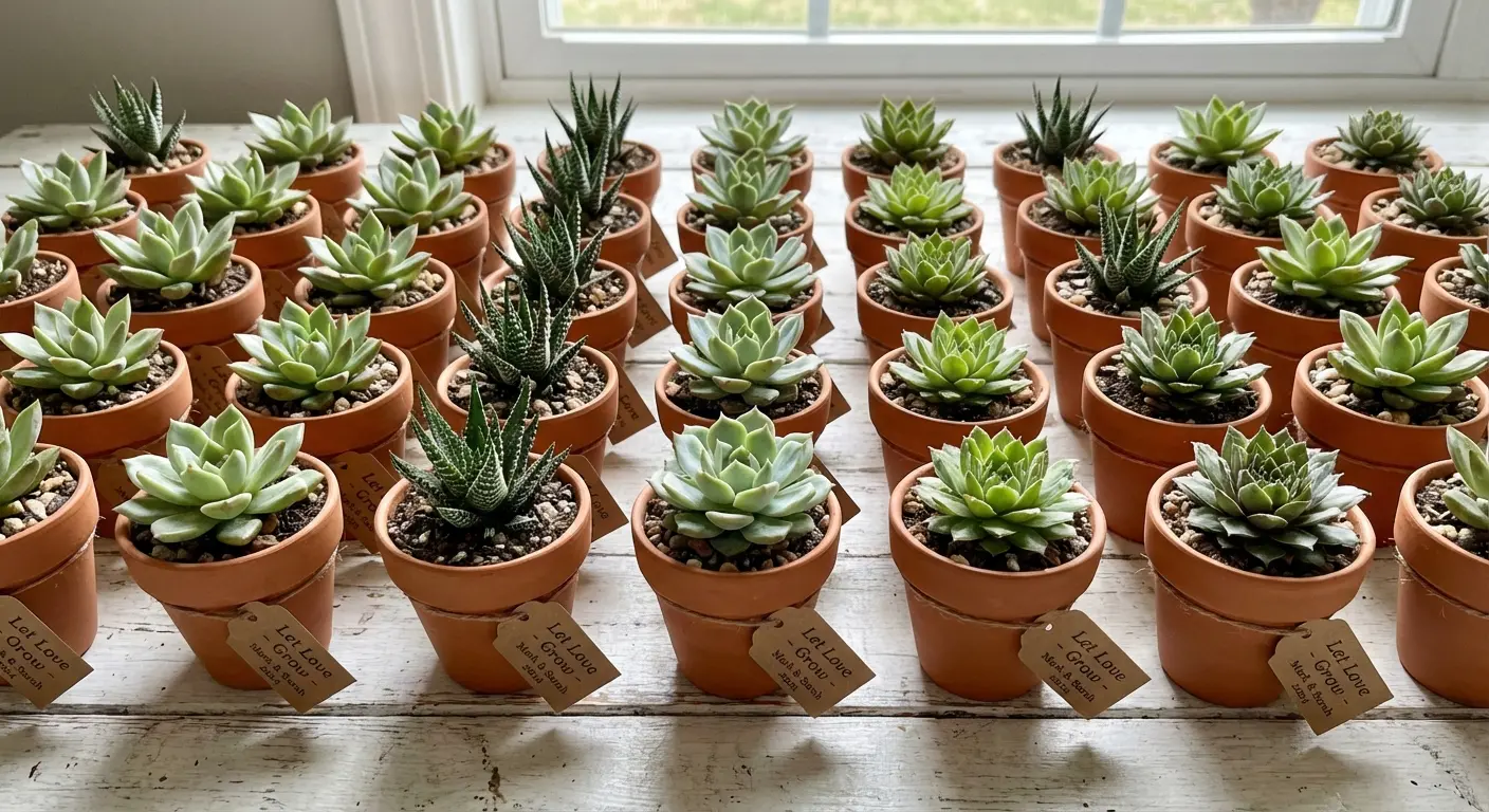 Succulent wedding favors with nature wedding puns
