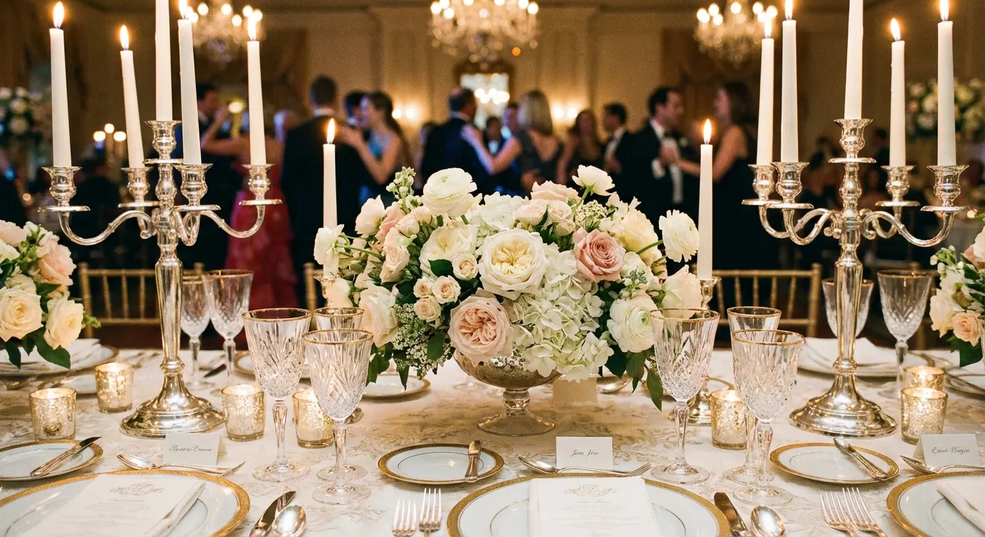 Sensory details of a reception dinner party