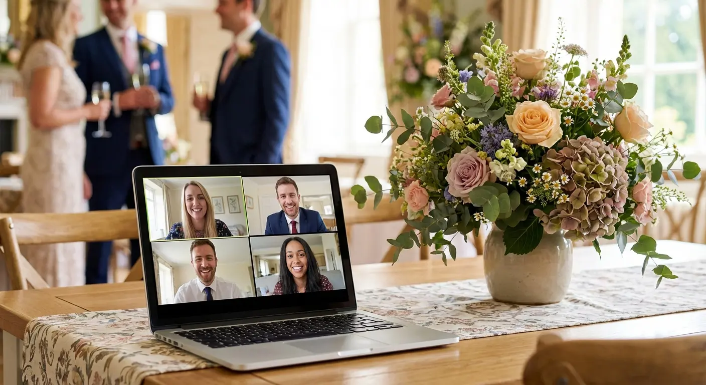 Laptop set up for virtual guests at a shower