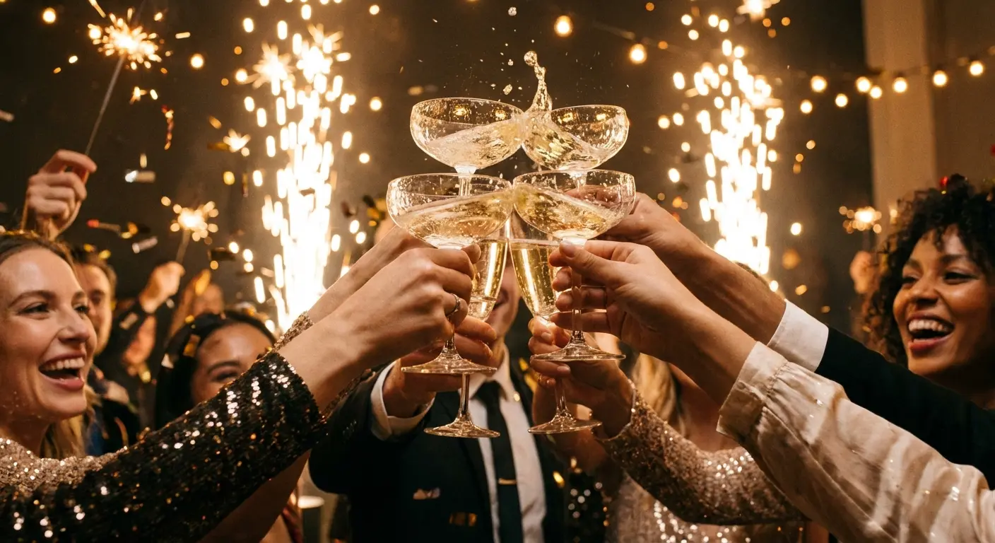 Wedding guests raising glasses for a toast