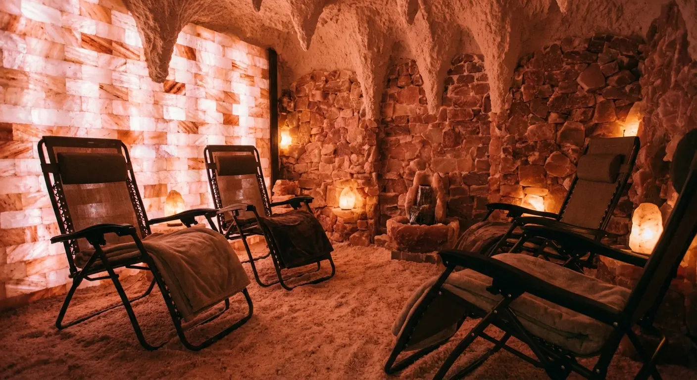 Relaxing pink Himalayan salt room at Salt Cave Santa Fe