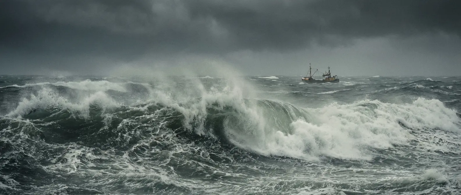 Ship sailing on a rough sea