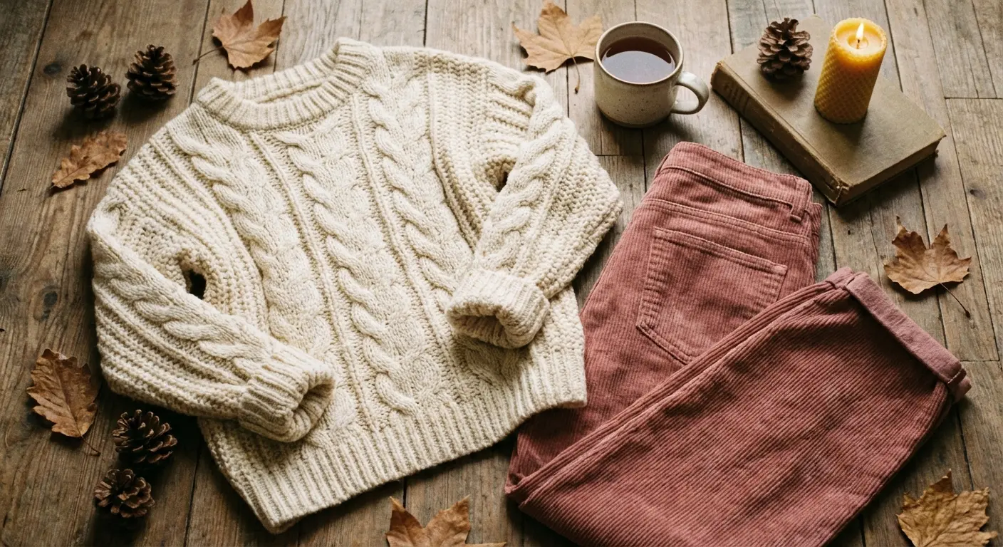 Cream knit sweater paired with dusty rose pants