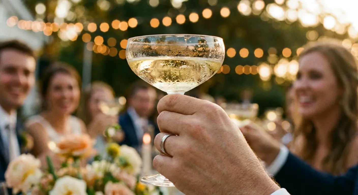 Short toast with champagne glass