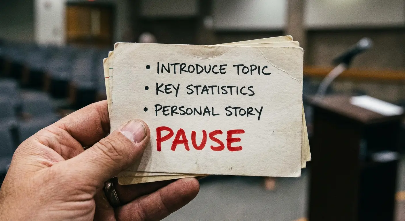 Speech notes printed on card stock