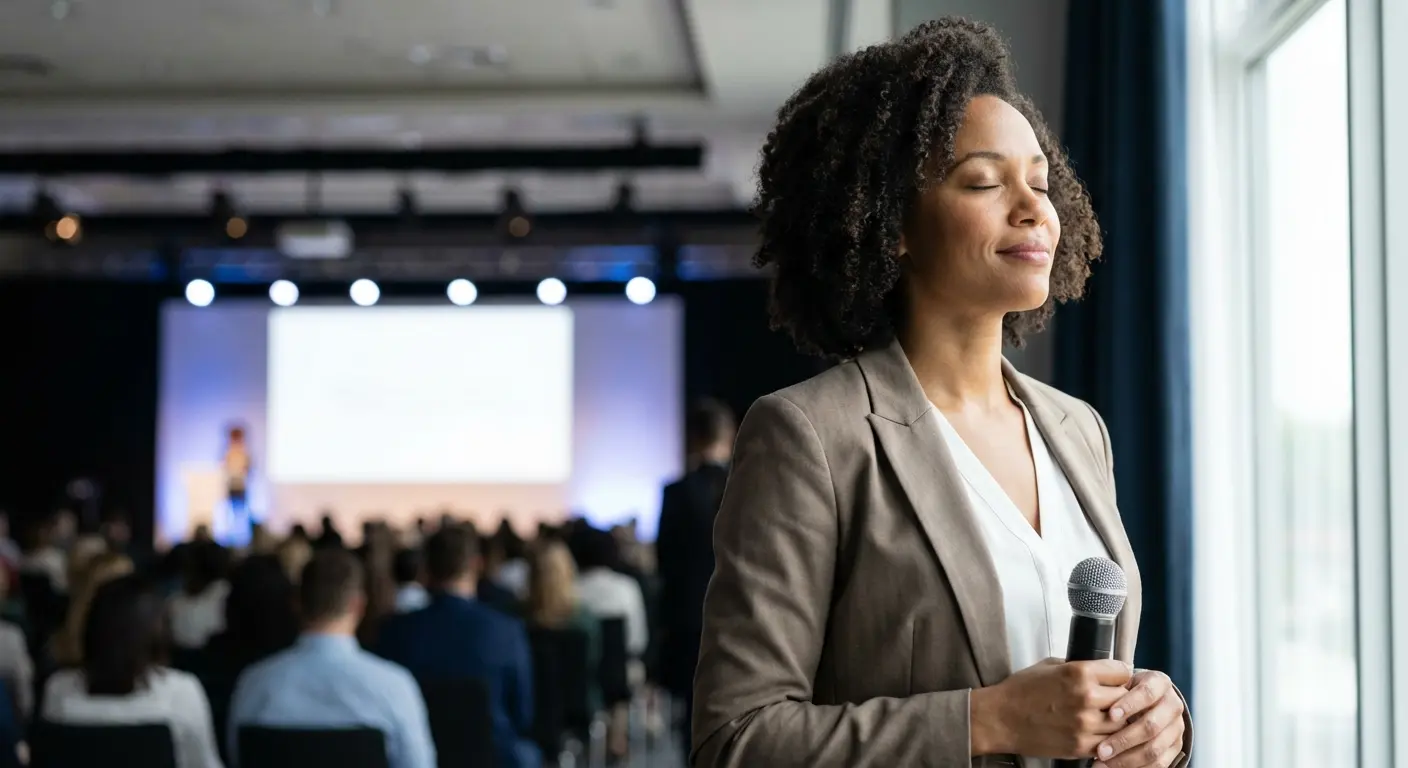 Woman delivering a speech with confidence