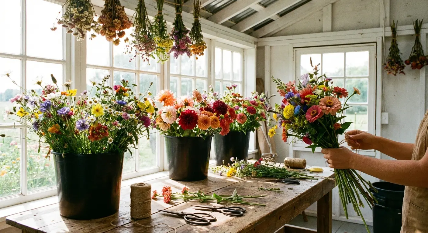 Flower Arranging at a Flower Farm