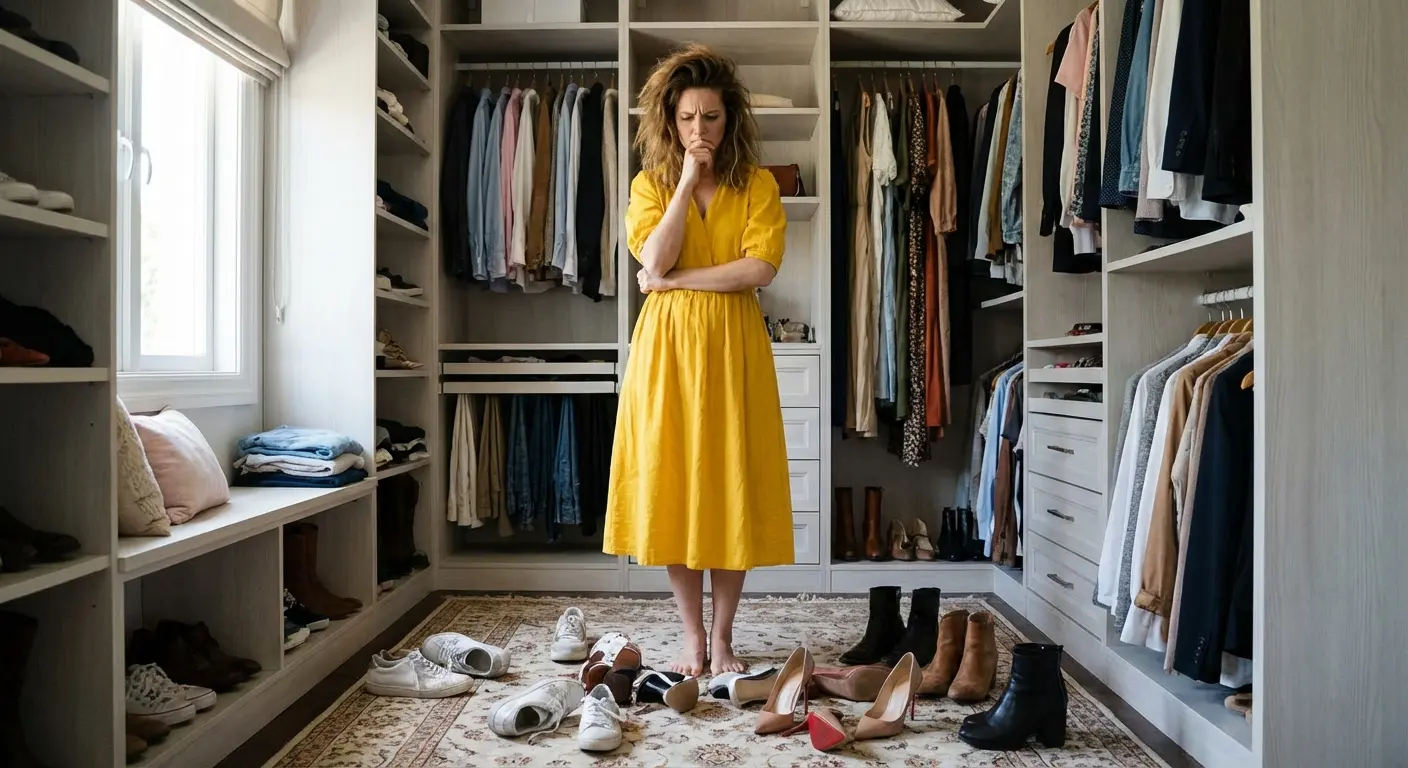 Woman wearing yellow dress with matching shoes
