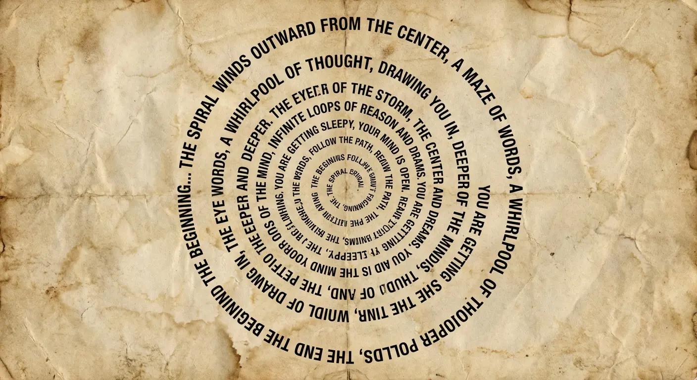 Text spiraling outward from the center