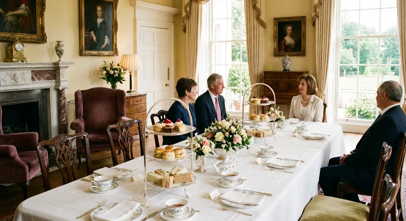 Elegant high tea setup at the Adolphus Hotel in Dallas