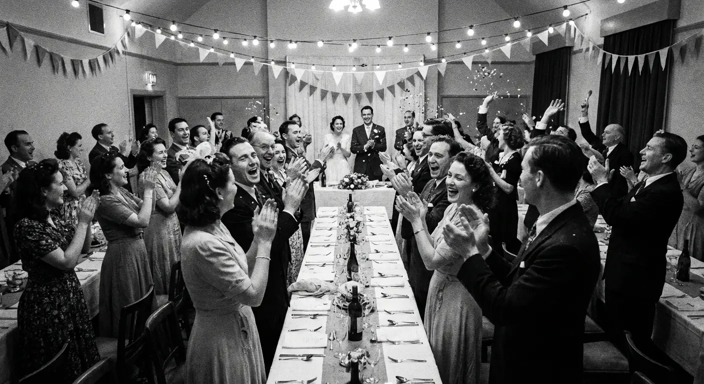 Guests laughing at a wedding speech