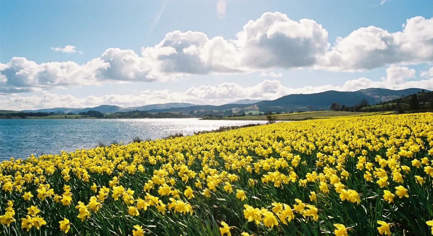 Field of daffodils representing the nature imagery in Wordsworth's lyric poem