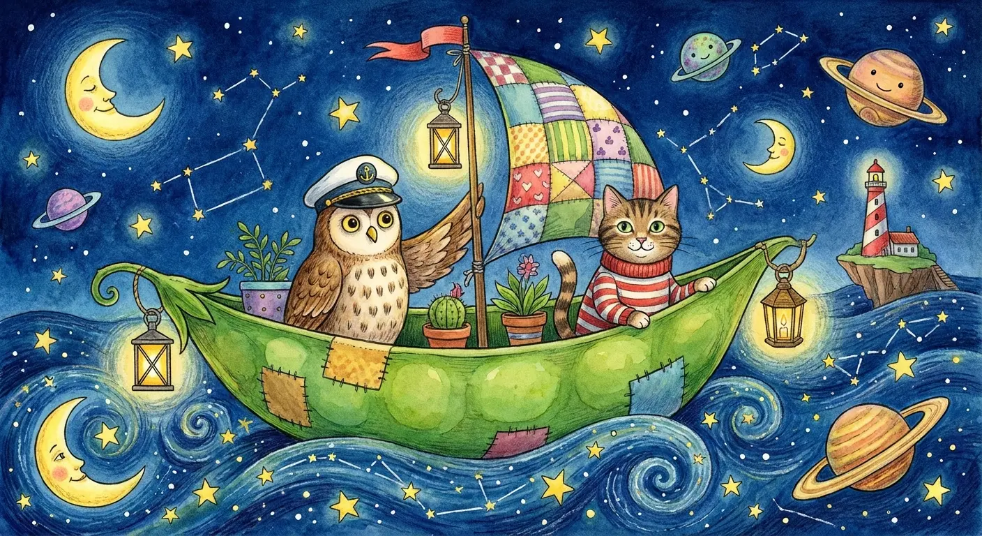 Owl and pussycat illustration