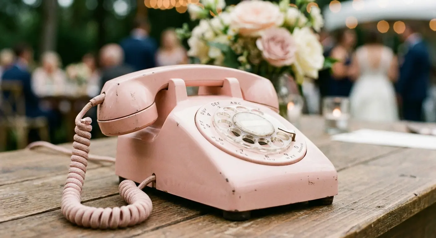 Retro rotary audio guest book phone on a wedding welcome table