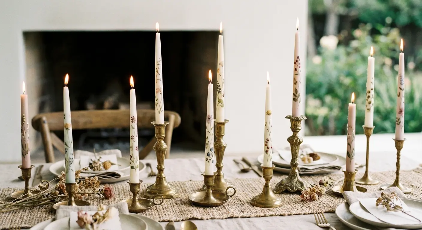 Hand painted taper candles with floral designs