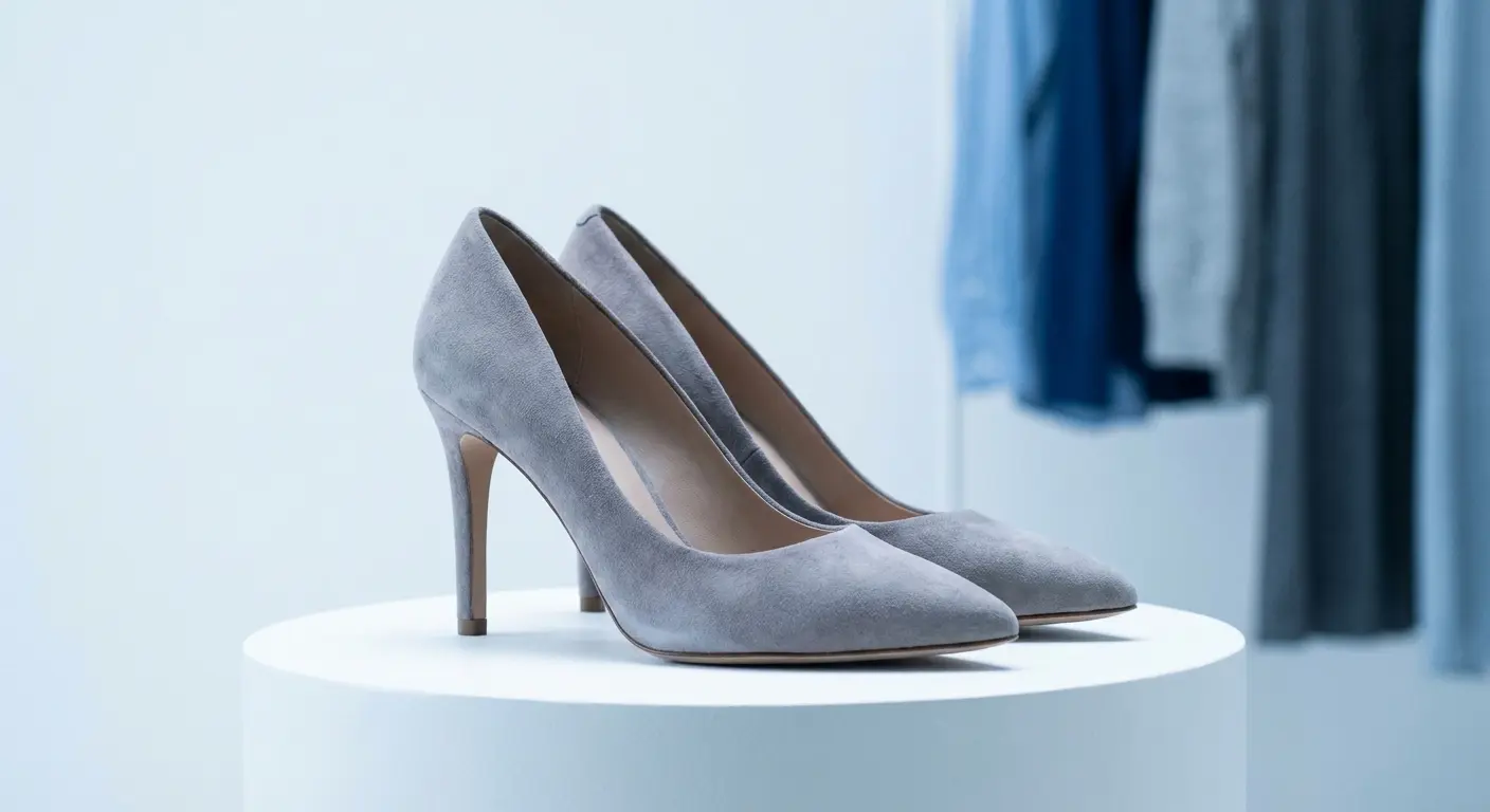 Dove grey heels styled with a lavender outfit