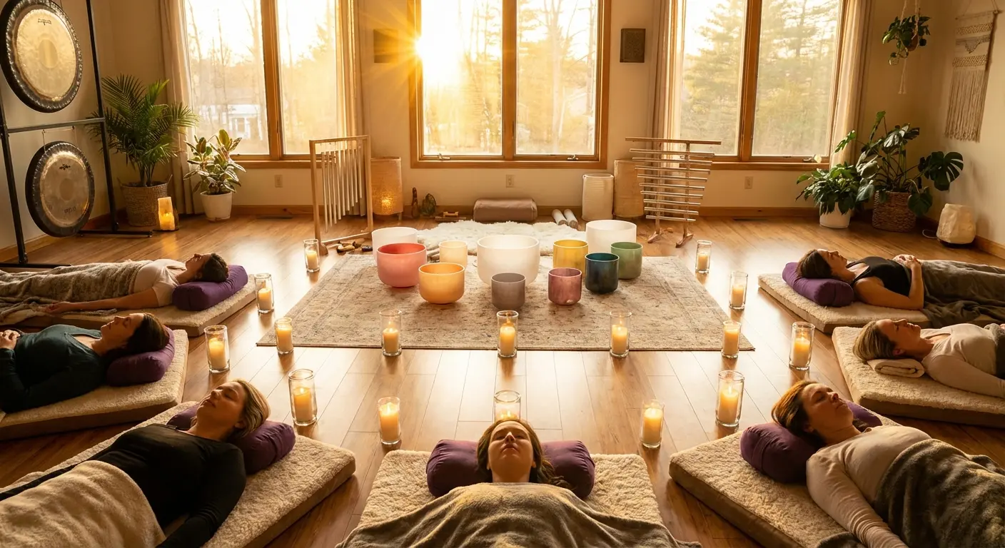 The calming aesthetic of a sound bath.