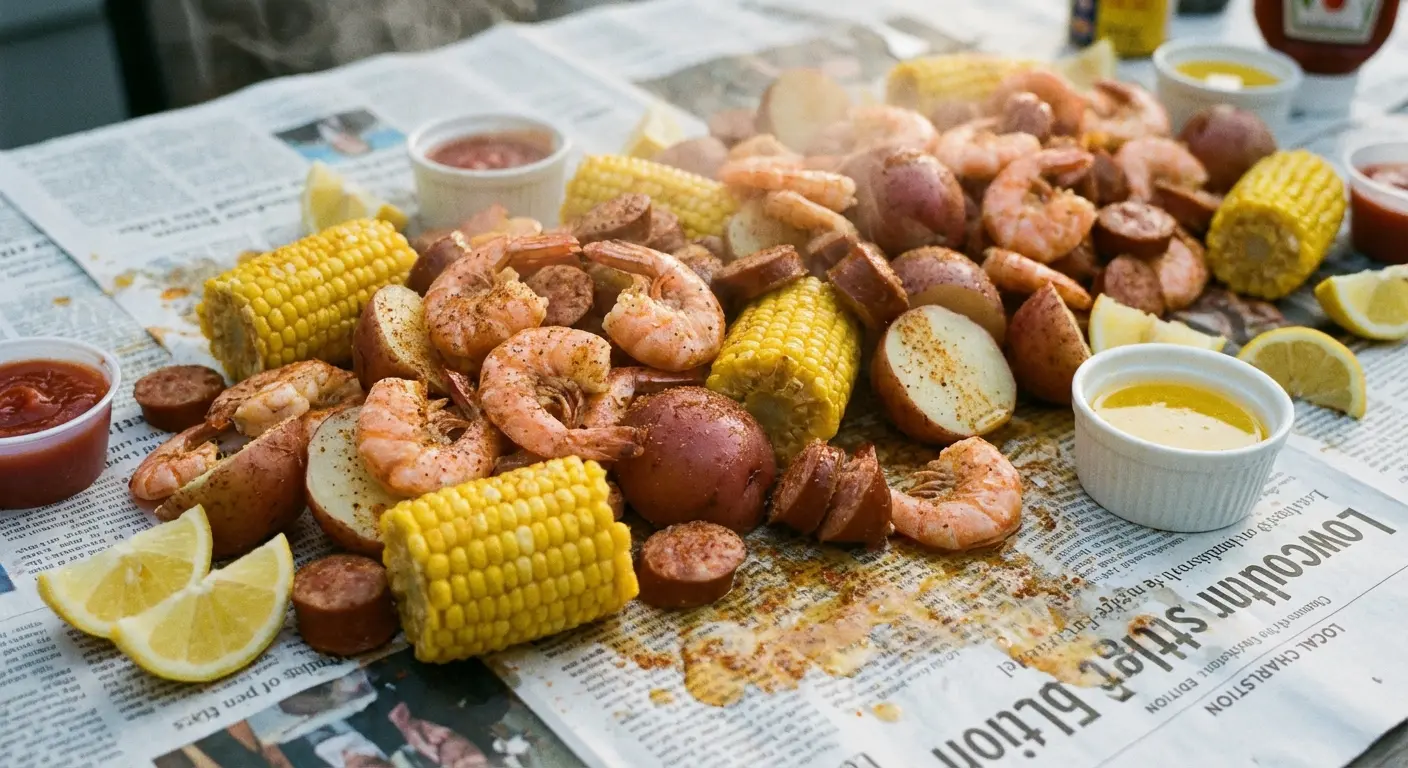 Private chef preparing a Lowcountry Boil at a rental house