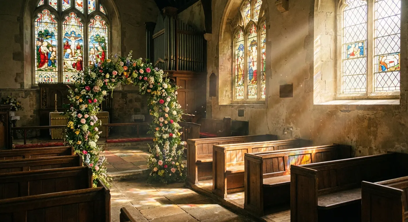 Traditional wedding ceremony with officiant speaking