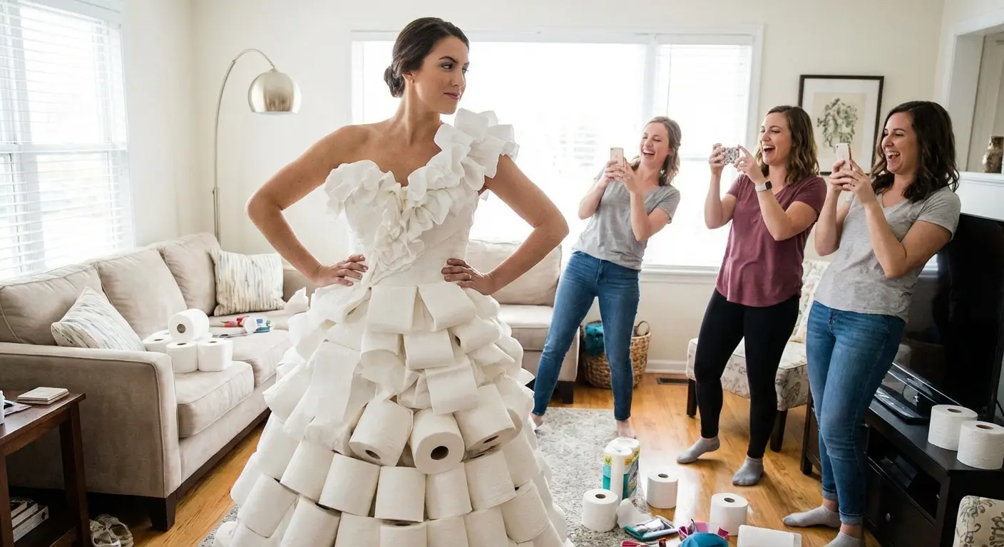 Toilet paper wedding dress game example