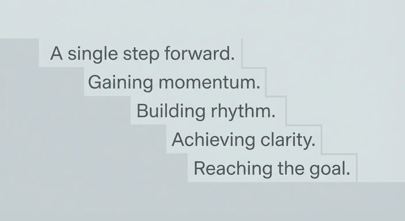 Text arranged in a descending staircase pattern