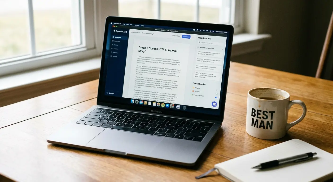 Wedding speech writing tools on a laptop