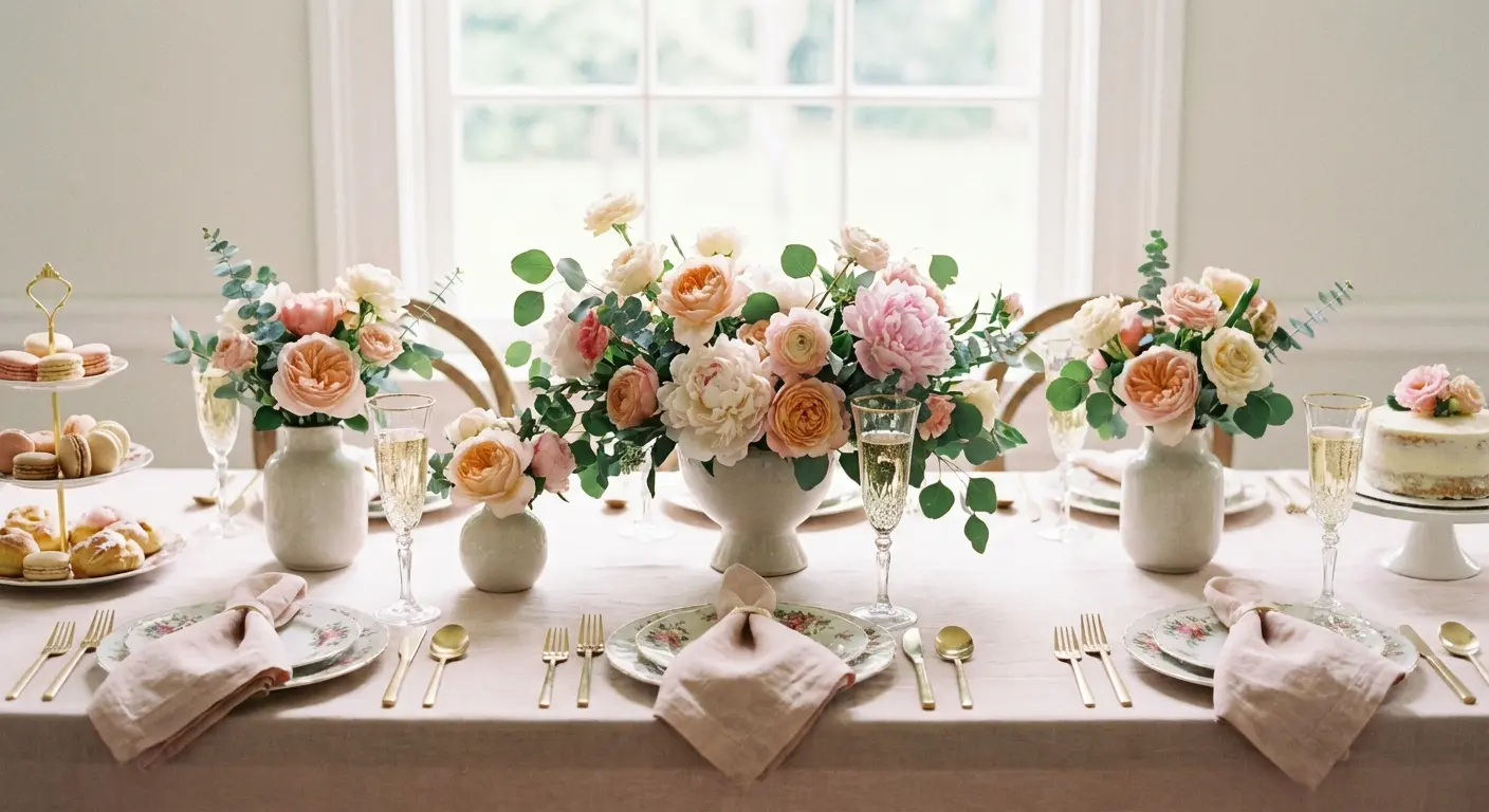 Bridal shower speech setting with champagne glasses