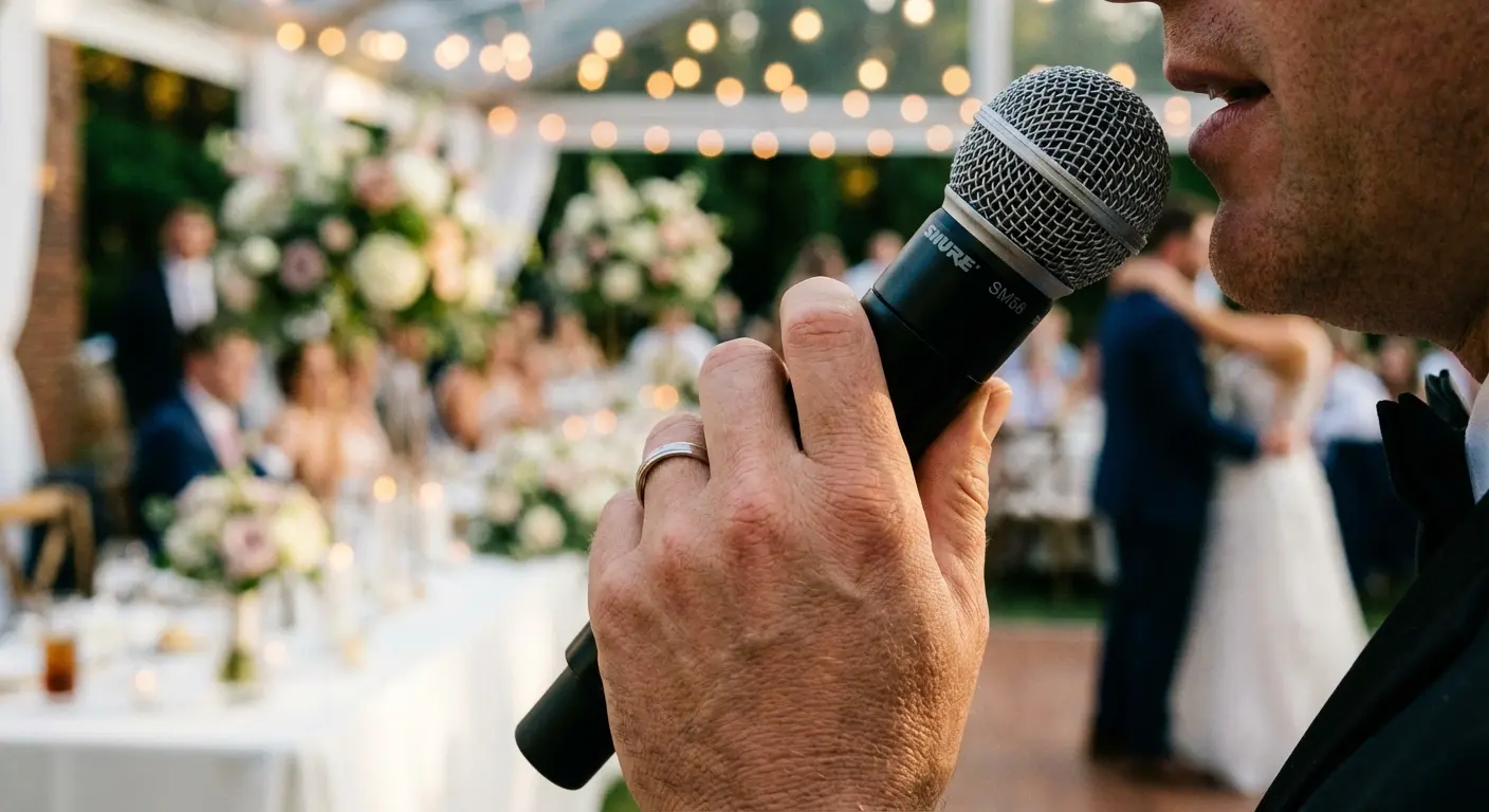 Father of the bride holding a microphone correctly