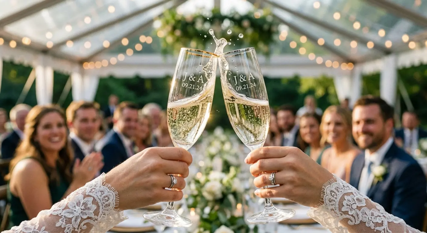 Two people giving a joint wedding speech