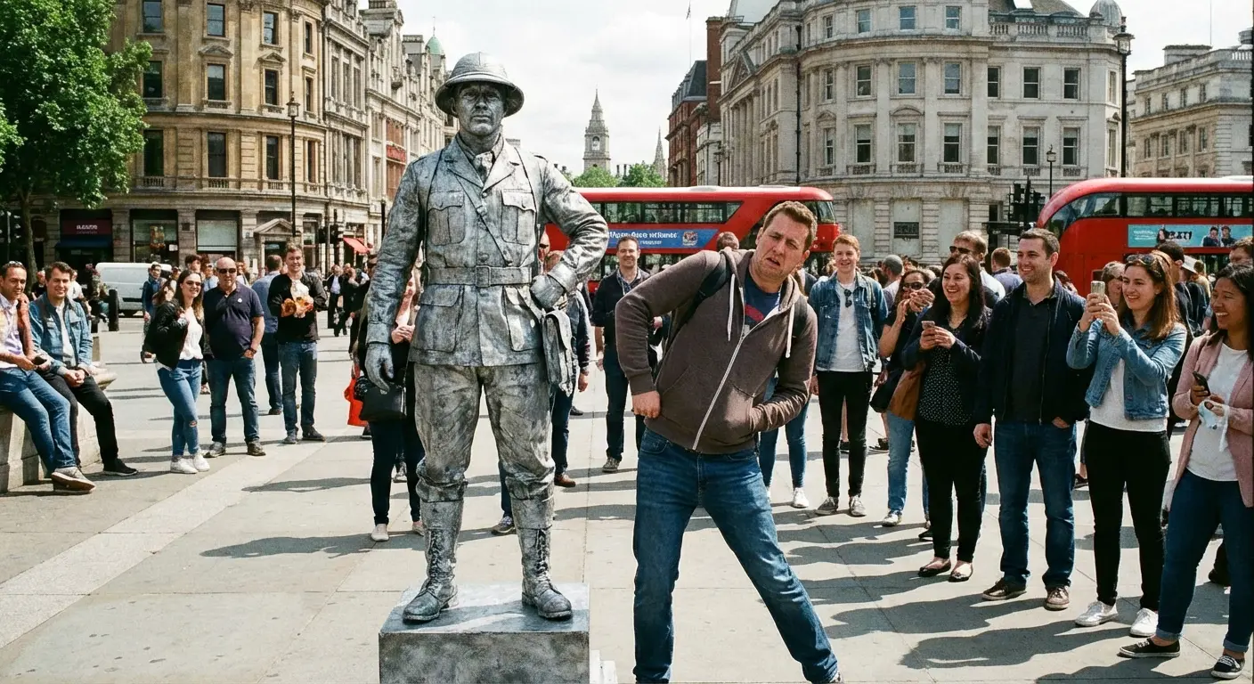 Bachelor joining a street performer for an act