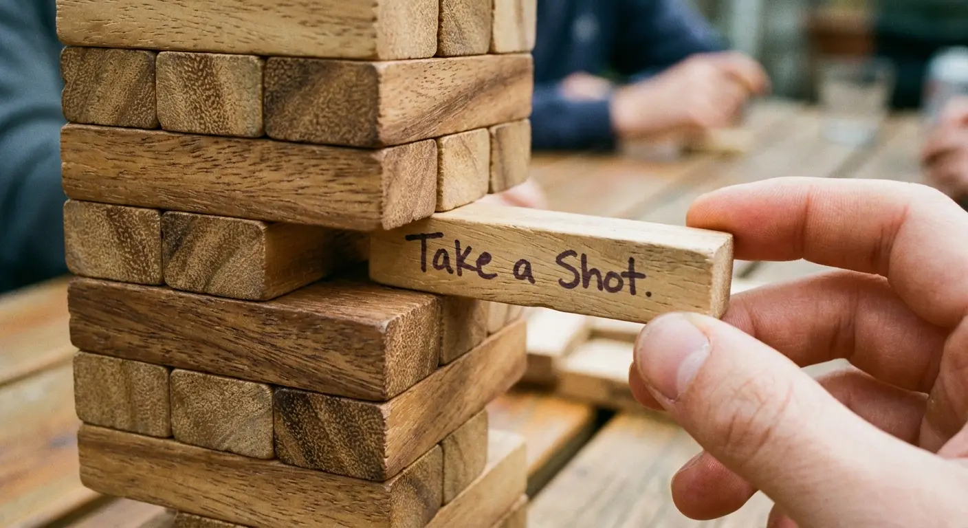 Jenga blocks with drinking rules written on them