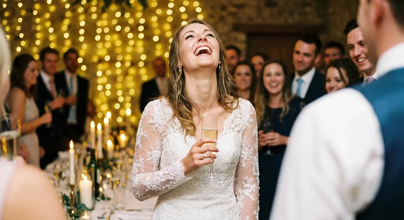 Visual contrast joke comparing the bride and groom