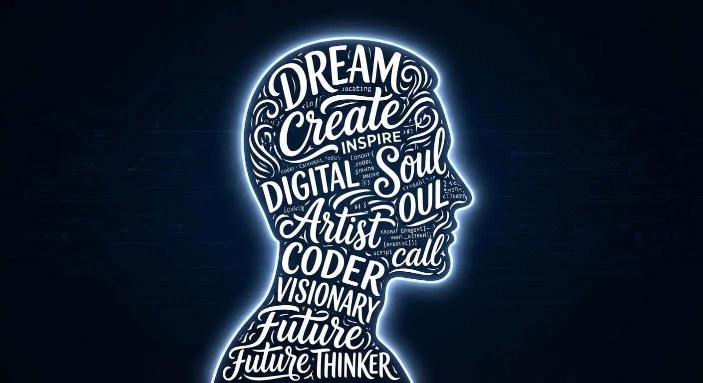 Silhouette of a face filled with text