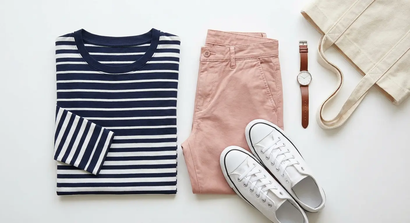 Breton stripe top with pink chinos
