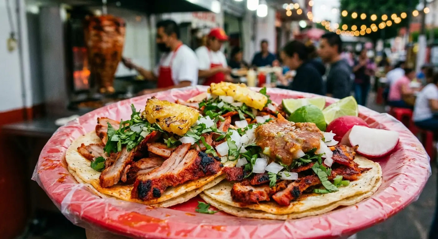 Tacos Al Pastor being prepared at El Fogon restaurant
