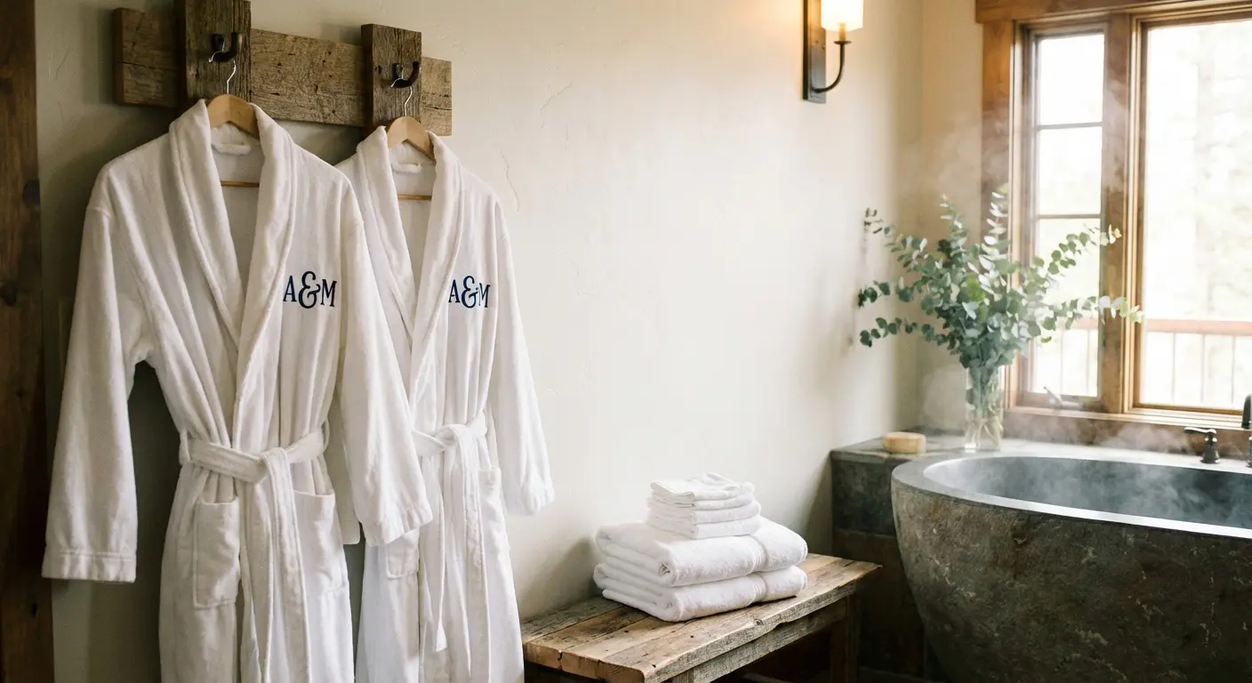 Set of white plush bathrobes