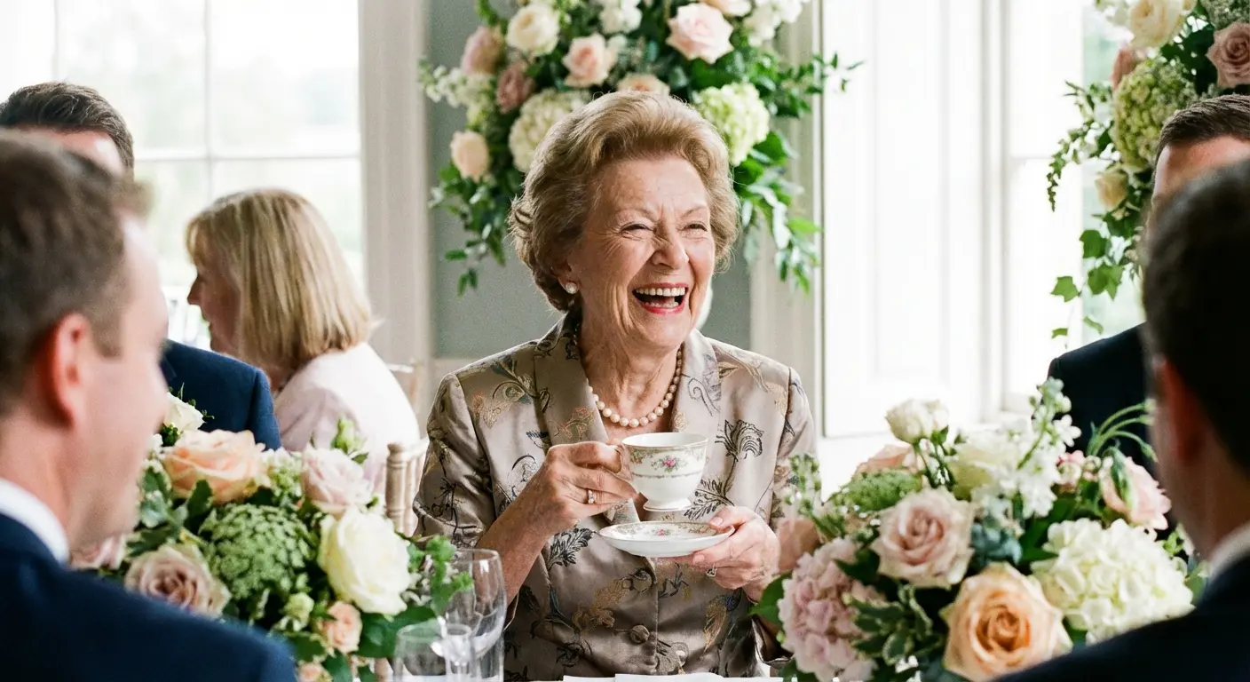 Grandmother laughing at a wedding reception speech