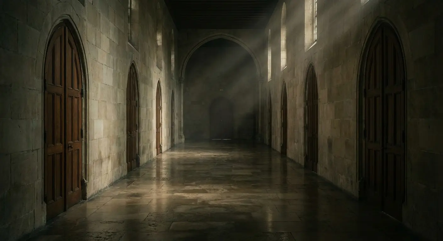 Shadowy hallway representing grief.