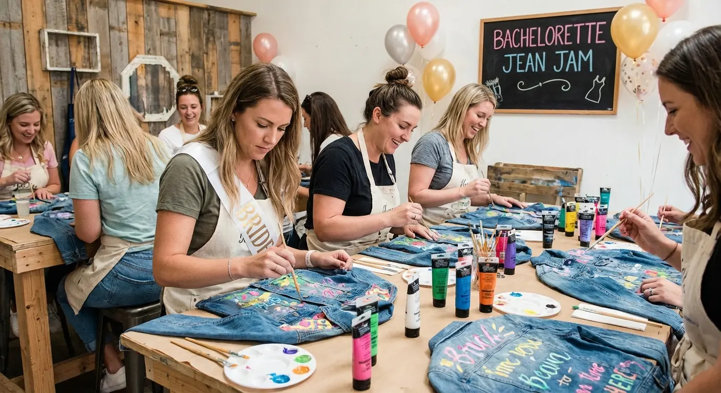 Guests painting designs on denim jackets
