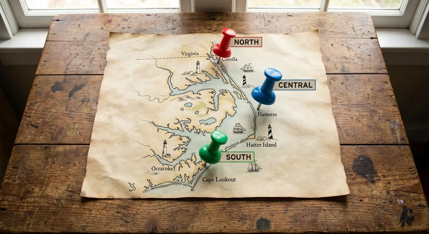 Aerial view of the Outer Banks coastline and barrier islands