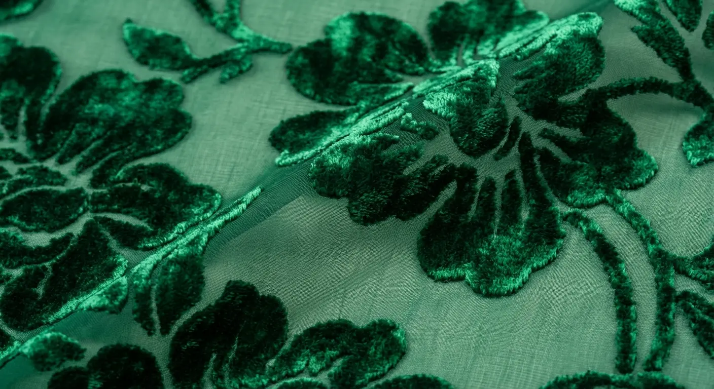 Close up of velvet burnout fabric texture