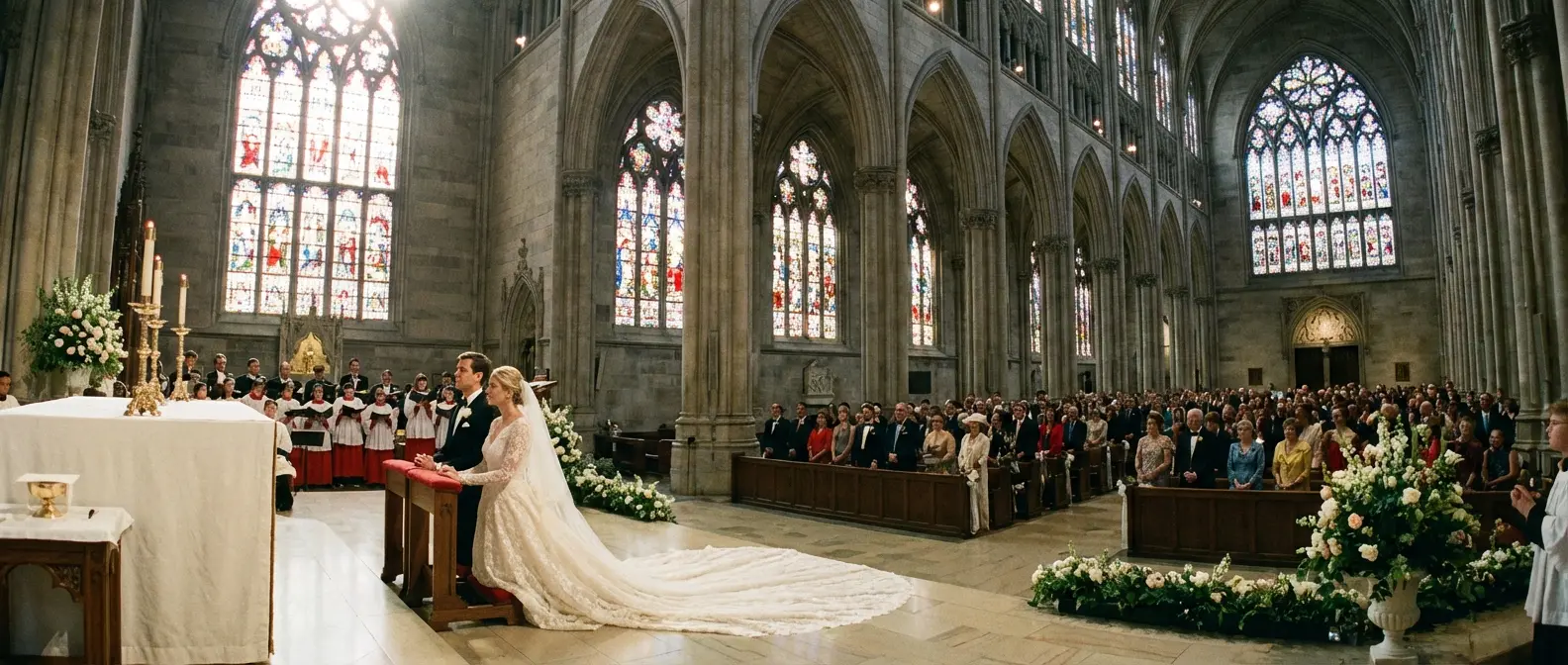 Couple holding hands during traditional wedding ceremony