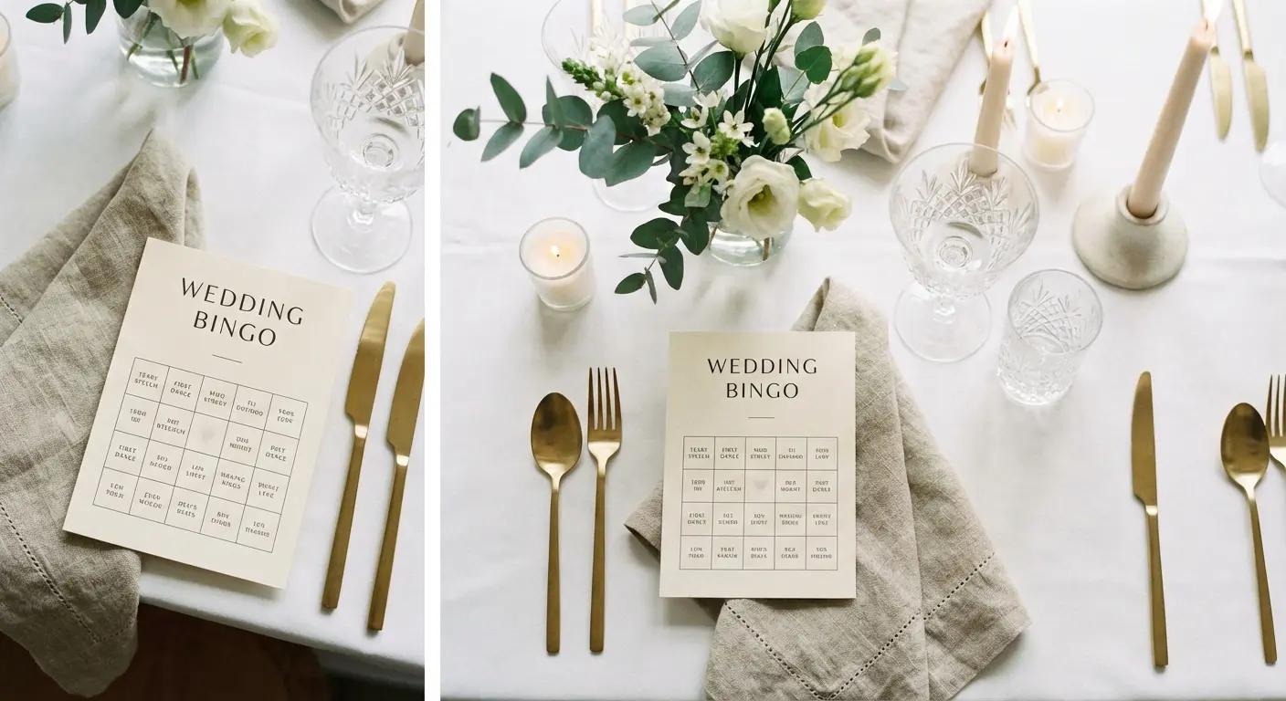 Wedding bingo card on a table setting