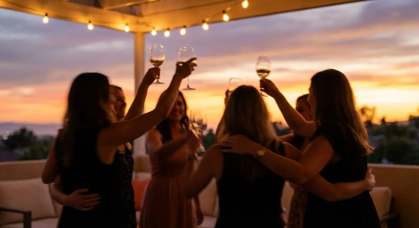 Happy bride and bridesmaids celebrating stress-free