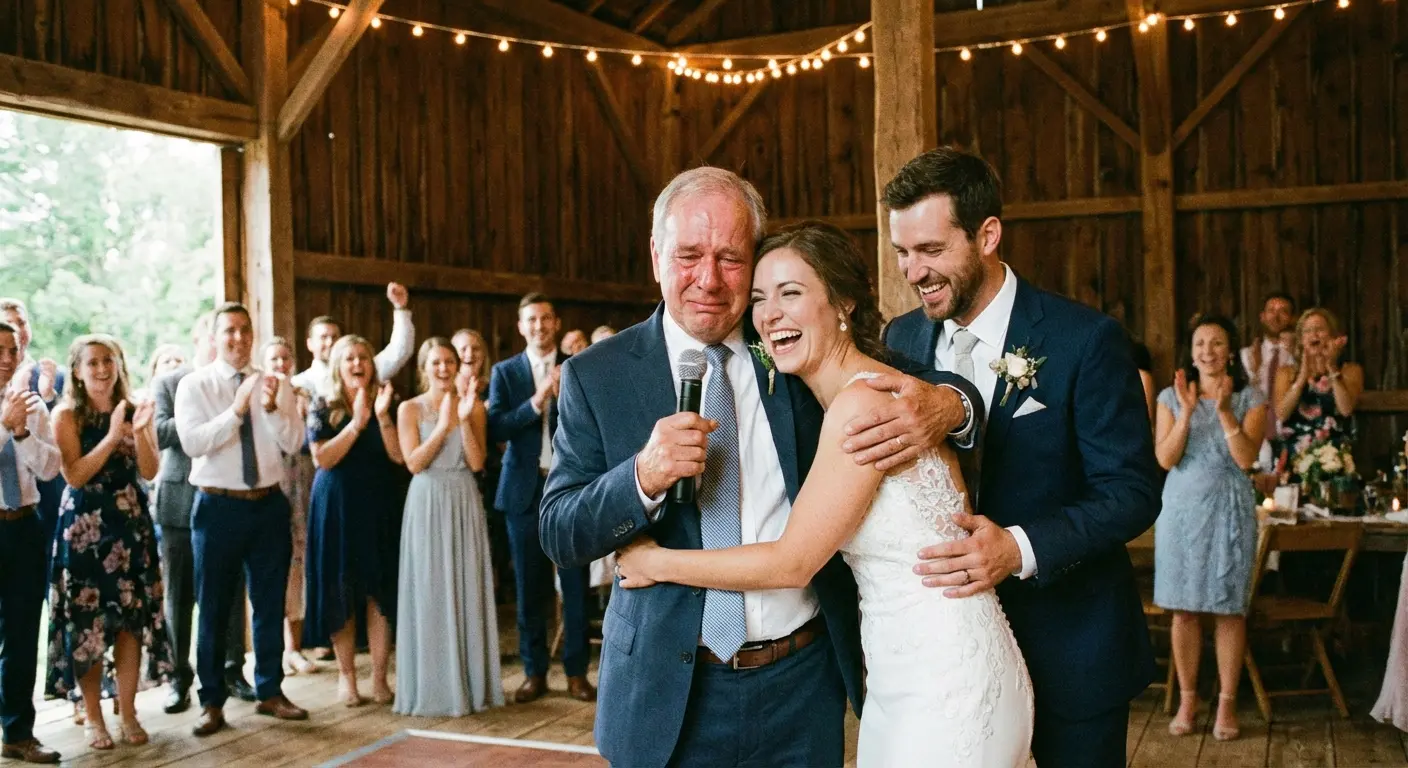 Wedding guests cheering and celebrating