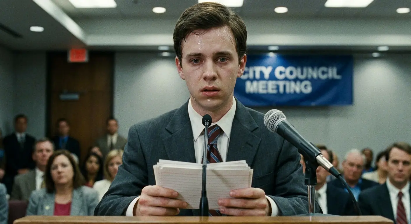 Friend officiant looking nervous while holding a script