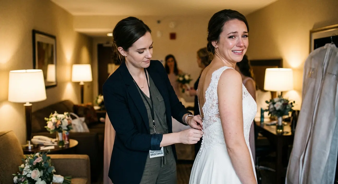 Bridesmaid for Hire professional helping a bride