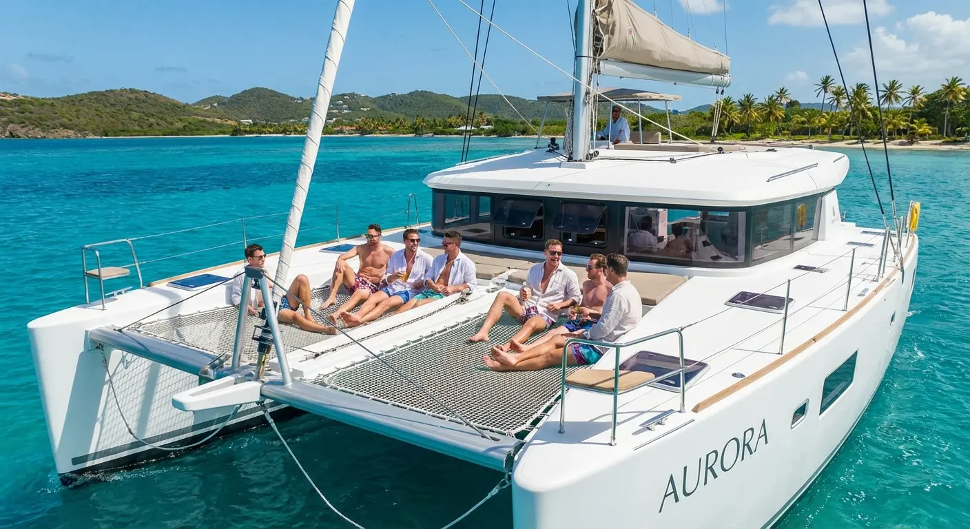 Luxury catamaran sailing on turquoise waters near Playa del Carmen