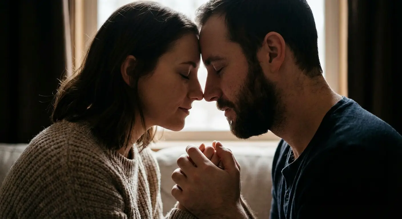 Couple sharing a quiet moment during wedding vows