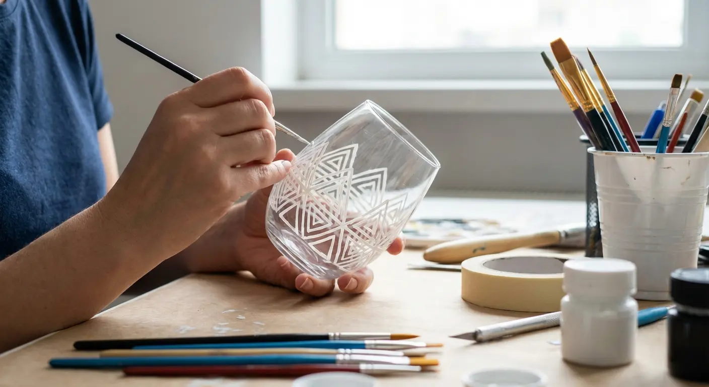 Stemless wine glasses decorated with hand painted designs